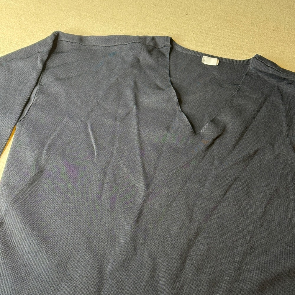 Chicos Travelers Navy Blue V-Neck Fine Knit Top 3/4 Sleeve Size 3 XL